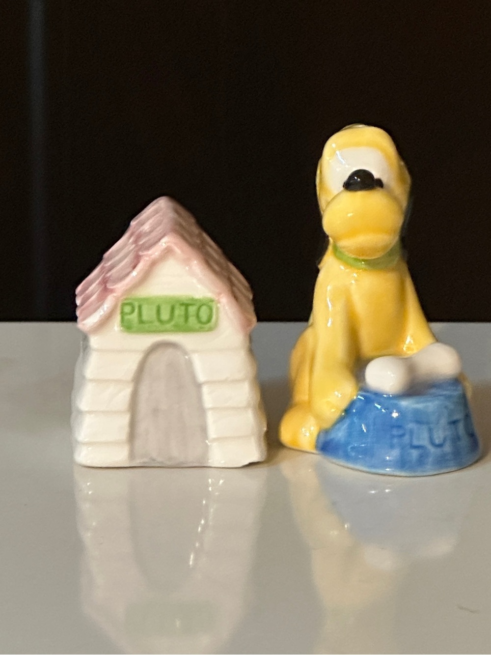 Vintage 1991 Disney Pluto and Doghouse Ceramic Salt and Pepper Shaker Set